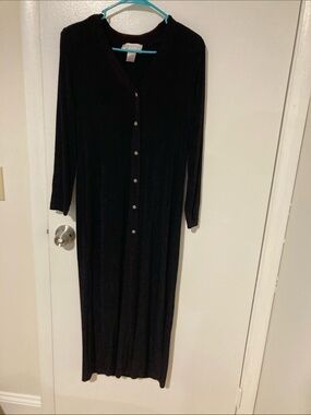 Petite Sophisticate Black Maxi Button-Front Dress